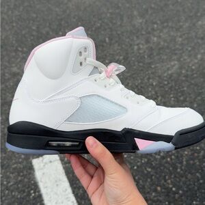 Jordan 1s - Women's White and Pink High-Top Sneakers with Black Sole